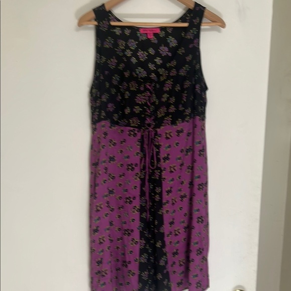 Betsey Johnson Dresses & Skirts - Betsey Johnson Black and Purple Floral Baby Doll Dress 10